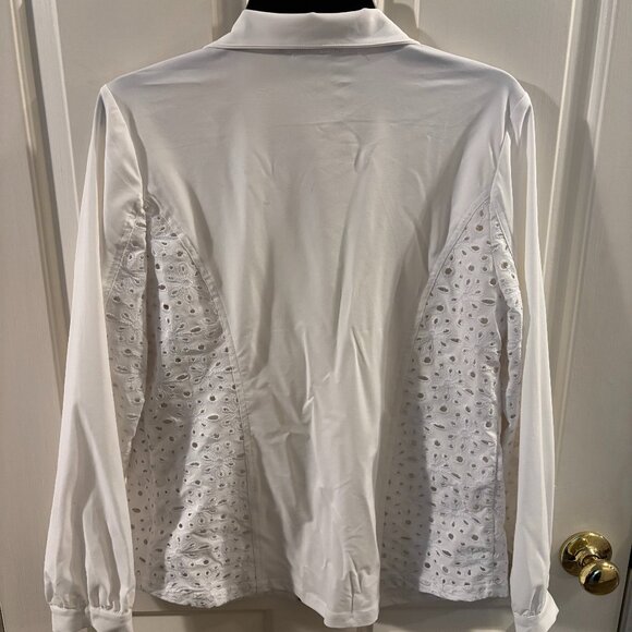 Chico's Women's White Full -Zip Bomber Jacket with Eyelet Detailing ~ Medium (1) - Picture 4 of 5